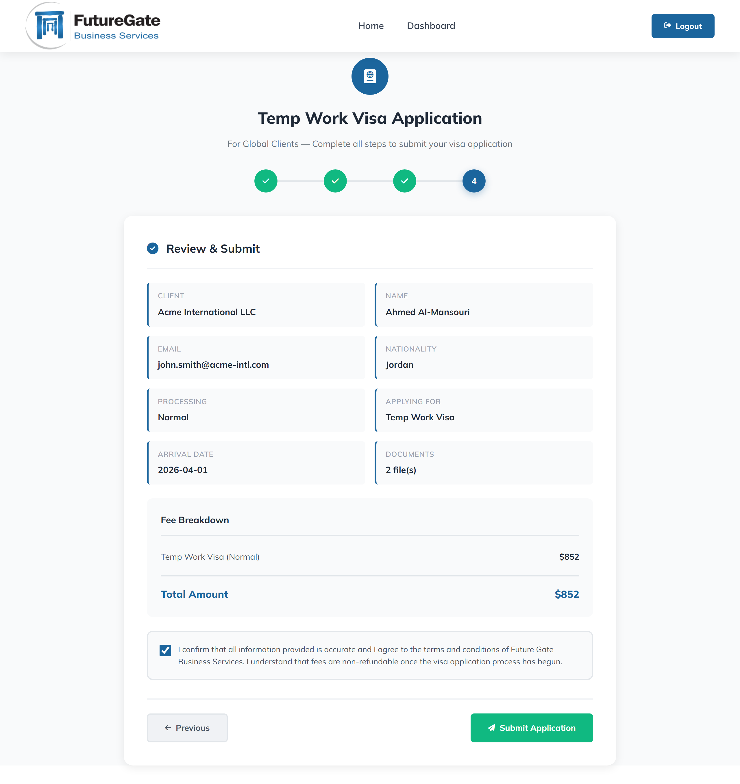 Visa Step 4 - Review and Submit